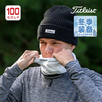 Titleist泰特利斯高尔夫球帽男23冬季方标保暖毛线帽时尚防风护耳针织帽 黑色/白色 均码