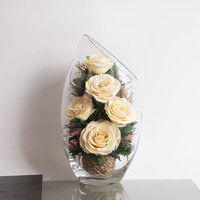 IMOTO 泰国进口永生花玻璃罩真空礼品白玫瑰花花瓶摆件鲜花客厅