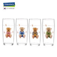 Glasslock玻璃冷水杯居家冷饮杯儿童印花可爱果汁水杯500ml 印花玻璃果汁杯*4(3种颜色)