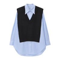 LILY商务时尚 商场23秋新款洋气设计感假两件宽松条纹BF风衬衫