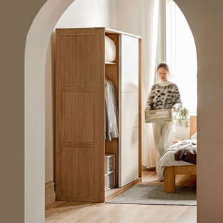 YESWOOD 源氏木语 实木柜子卧室家用推拉门衣柜简约现代白色衣橱北欧储物柜 移门衣柜1.8米