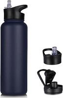 VQRRCKI 40 盎司(约 1134.0 克)带吸管保温水瓶,不锈钢运动水壶,带 2 个盖子(吸管