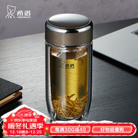 希诺抗菌玻璃杯双层透明水杯男高档泡茶杯子XN-1926中闪银灰 370mL