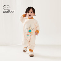 威尔贝鲁（WELLBER）新生婴儿衣服春秋款纯棉包屁衣宝宝连体衣婴幼儿哈衣爬服 象牙白 80