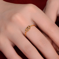 蒂蔻（Tico）心心相念5G新工艺足金黄金戒指女款爱心形3D硬金指环女友