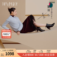 JOYPEACE 真美诗 董洁同款冬夜渐暖2023冬季商场同款柔软羊皮粗跟时装靴J5778DD3 黑色 37