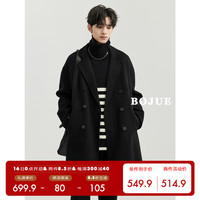 伯爵卓尔高级感70羊毛双面呢大衣男中长款23初冬季宽松呢子双排扣外套 陨石黑（70毛-P341326） L