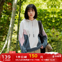 骆驼 CAMEL运动卫衣女2023休闲宽松保暖时尚连帽薄款字母上衣女 7C22264098，无际白/淡紫/河岸蓝 S
