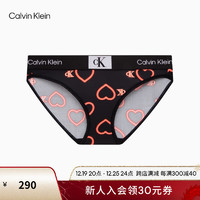 Calvin Klein内衣【CK96系列】女士新年红爱心性感比基尼内裤QF7486AD H1R-黑色桃心 L