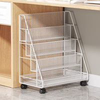 桌下书架置物架落地可移动带轮 三层白色一体整装