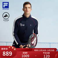 FILA 斐乐男士针织长袖外套2023冬网球运动拼接立领上衣 RD宝蓝-NV 180/100A/XL