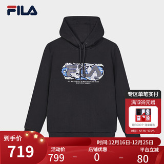 FILA×V&A联名系列斐乐男子针织连帽上衣2024春舒适休闲卫衣 正黑色-BK 165/88A/S