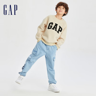 Gap男女童冬季2023LOGO仿羊羔绒卫衣460776儿童装保暖上衣 米色 160cm(XXL)