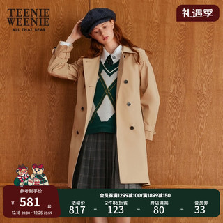 Teenie Weenie小熊秋冬学院风时尚通勤气质长款风衣外套女 卡其色 160/S