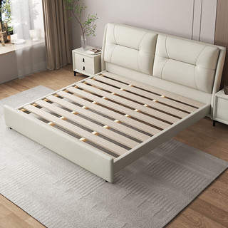 花王 奶油风现代简约卧室双人软包框架皮艺床118#1.5米+乳胶床垫
