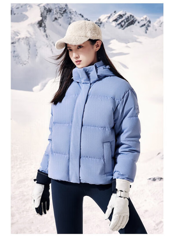 anta安踏短款连帽羽绒服女鸭绒保暖外套防风上衣女装薇薇紫3s女160