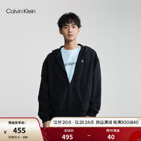 Calvin Klein Jeans秋冬男士休闲简约刺绣加绒宽松连帽拉链开衫卫衣40HM259 BAE-太空黑 S