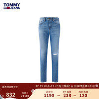 TOMMY JEANS男装潮流破洞微弹水洗修身版牛仔裤DM0DM17419 浅蓝色1A5 29