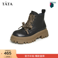 TATA 他她 英伦风马丁靴女气质短筒靴高帮鞋2023冬商场同款WE901DD3 黑色 37