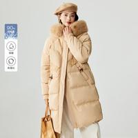 INMAN 茵曼 90鸭绒保暖中长羽绒服女2023冬季新款时尚百搭红色新年外套