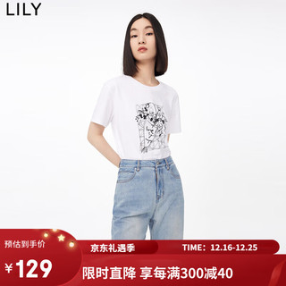 LILY女装舒适全棉通勤简约百搭宽松休闲短袖t恤上衣女 603本白 M