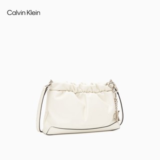 卡尔文·克莱恩 Calvin Klein 女包时尚小众简约金属挂件羊皮褶皱云朵包单肩斜挎包DH2928 125-白色 OS