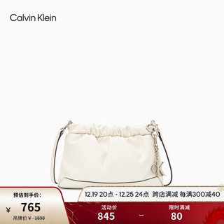卡尔文·克莱恩 Calvin Klein 女包时尚小众简约金属挂件羊皮褶皱云朵包单肩斜挎包DH2928 125-白色 OS