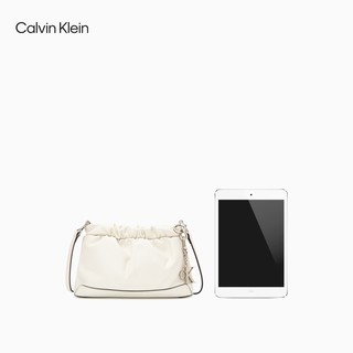 卡尔文·克莱恩 Calvin Klein 女包时尚小众简约金属挂件羊皮褶皱云朵包单肩斜挎包DH2928 125-白色 OS