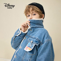 迪士尼童装男童牛仔加绒棉服冬时尚卡通帅气厚外套 牛仔蓝 110cm