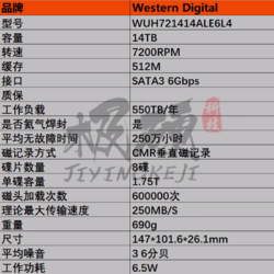 Western Digital 西部数据 国行WD西数 WUH721414ALE6L4 氦气14TB SATA6Gb企业级机械硬盘14T