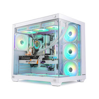 航嘉（Huntkey）S980龙卷风全景版  360海景房机箱 钢化玻璃电脑机箱（支持ATX大板） 白色 机箱+ARGB风扇*7