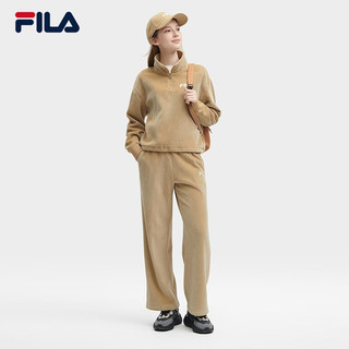 FILA 斐乐 女子针织长袖上衣2023冬时尚加绒立领卫衣 荞麦卡其-LK 165/84A/M