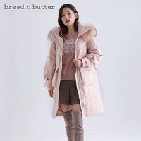 bread n butter 面包黄油 粉色可爱羽绒服女白鸭绒加厚保暖长袖连帽长款新款