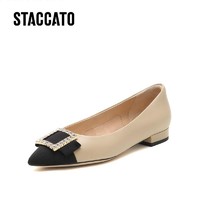 STACCATO 思加图 2022秋季新款小香风气质尖头单鞋平底鞋女皮鞋子EBZ34CQ2