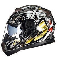 GXT 摩托车头盔男女全覆式冬季保暖双镜片揭面盔四季个性酷 黑色（飞弹） XL 适合58-60头围