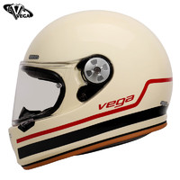 VEGA SA-68 条纹米白 2XL 3C复古摩托车头盔男女玻璃纤维太子机车全盔