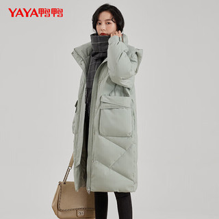 YAYA 鸭鸭羽绒服 鸭（YAYA）羽绒服女中长款连帽大口袋宽松时尚秋冬加厚外套女潮 米色 L