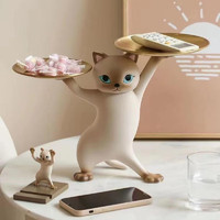 礼遇季：京闖 妖娆猫摆件 双托盘创意家居装饰品