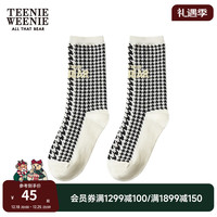 Teenie Weenie小熊20彩色小格纹中筒袜女袜时尚可爱 黑色 FRE