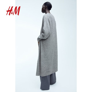 H&M 女装针织衫时尚气质细密罗纹针织长开衫1087033 混深米色