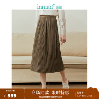 茵曼（INMAN）磨毛压褶半身裙冬季女装A字裙 棕灰色 M