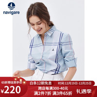 navigare 纳维凯尔 意大利小帆船长袖衬衫女秋季休闲高档格子衬衣 蔚蓝/白 M