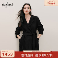 eifini 伊芙丽 设计感收腰长款双面呢羊绒黑天鹅大衣女毛呢外套 黑色 155/80A/S 112斤以下