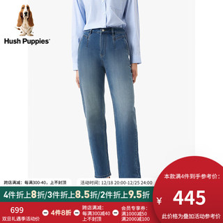 Hush Puppies暇步士女装2024春时尚复古做旧水洗直筒牛仔裤女 186牛仔蓝 34