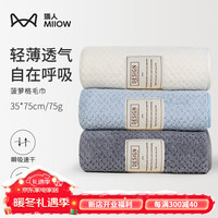 Miiow 猫人 毛巾A类柔软家用洗脸男女吸水速干发洗澡加厚刺绣面巾 月光白+天空蓝+岩石灰