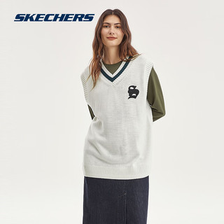 斯凯奇（Skechers）【秦霄贤同款】斯凯奇冬季复古男女同款毛织套头背心L323U070 豆腐白/0211 L