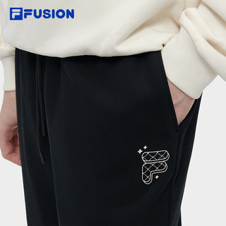 FILA FUSION斐乐潮牌针织长裤男2024春季时尚纯棉宽松运动裤 正黑色-BK 185/92A/XXL