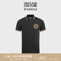 VERSACE 范思哲 Jeans Couture男装 男士V字刺绣POLO衫 黑色 M