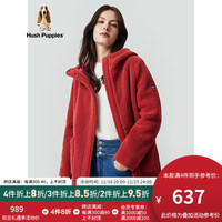 暇步士 女装冬季颗粒绒中长款连帽外套 512嘉年华红 L