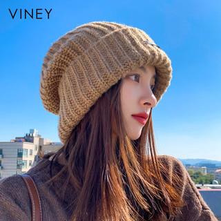 Viney帽子女秋冬季毛线保暖显脸小包头帽冬款百搭护耳大头围针织